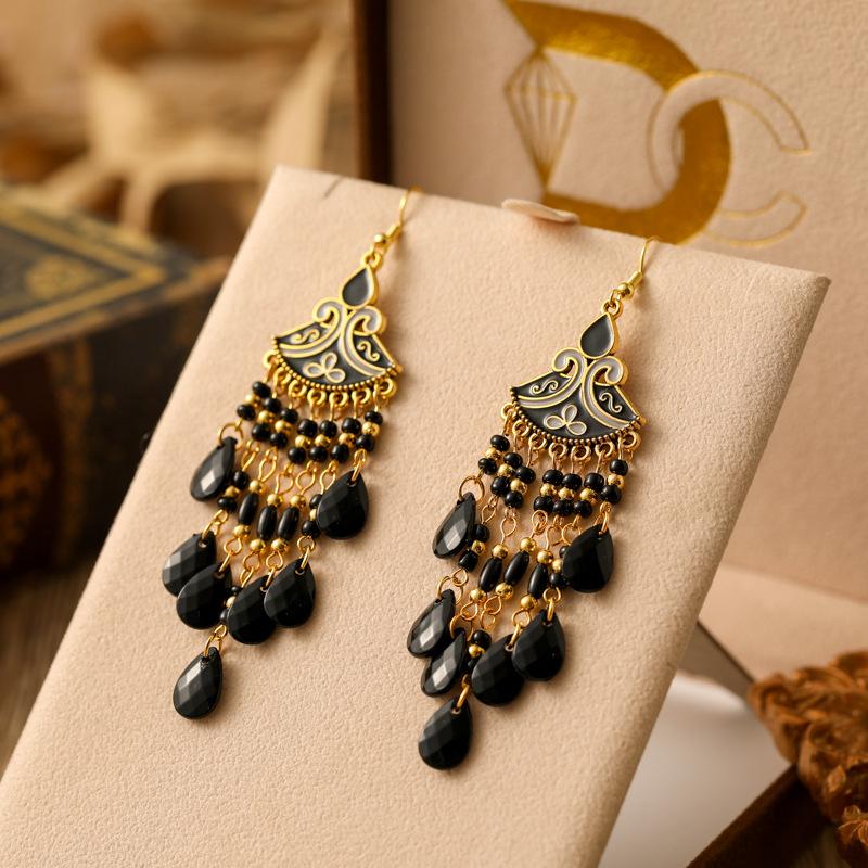 Fashion Ethnic Vintage Bohemian Waterdrop Drop Dangle Tassel Earrings Woman Beads Handmade Female Jewelry Wedding Earrings Gift