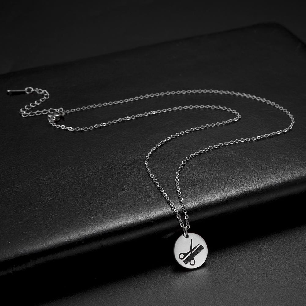 Cazador Women's Necklace Hair Stylist Scissors Comb Round Pendant Stainless Steel Gold Color Jewelry Birthday Mother Day Gift