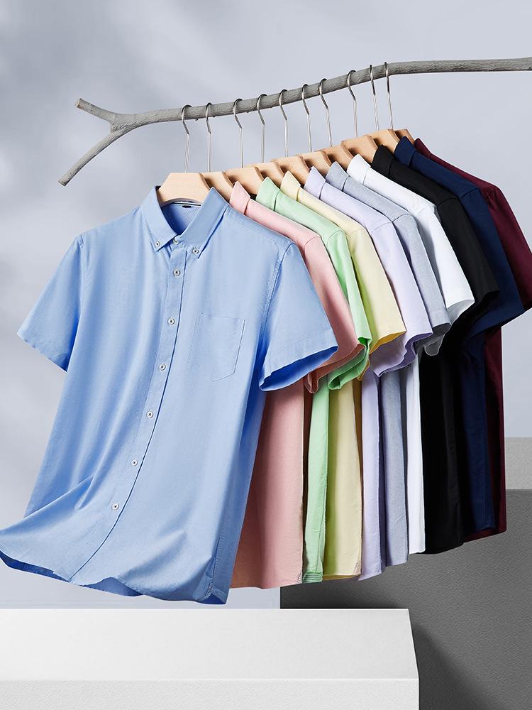 Plus Size Men's Solid Color Oxford Short-Sleeve Shirt - Summer Business Casual.