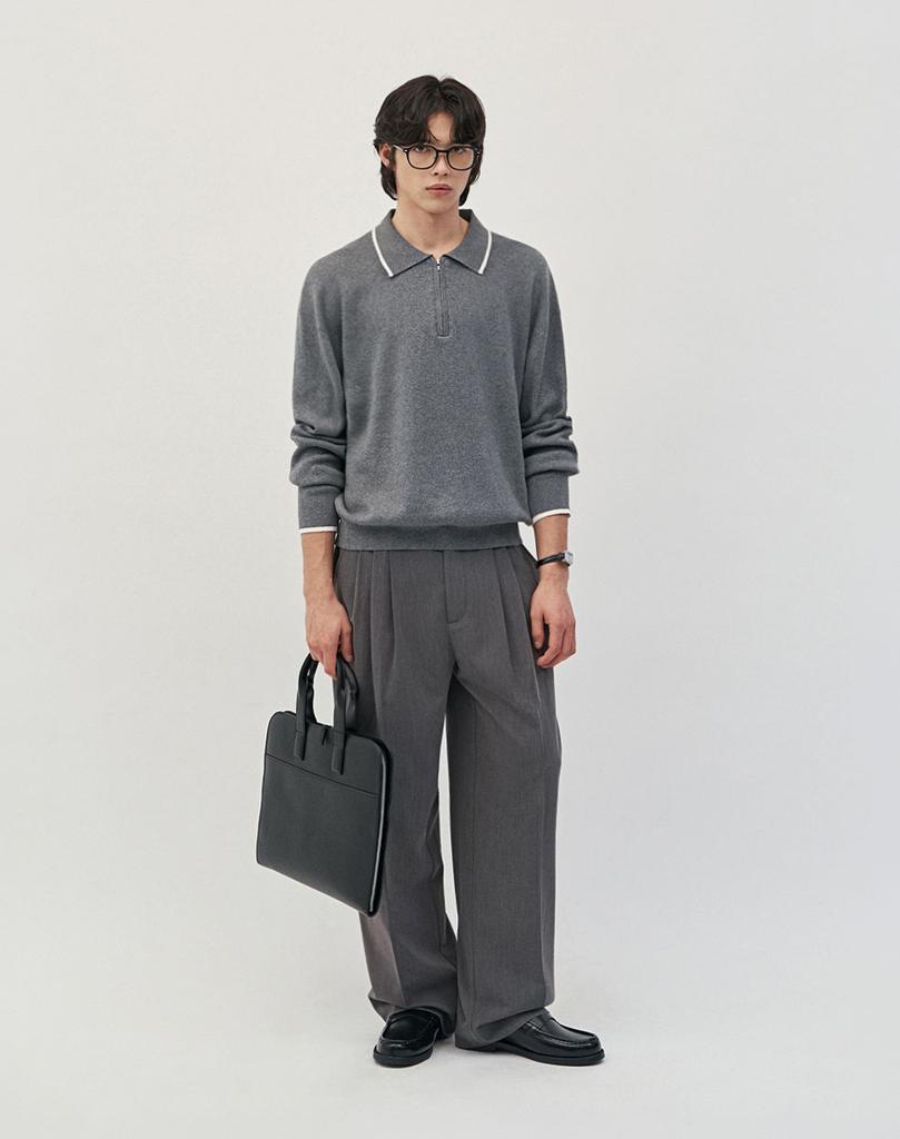 WORK ON BODY OFF Tre Semi Oversized Cotton Half Zip-Up Knit [Gray]