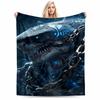 Futuristic Cyborg Shark with Chains DesignFlannel Blanket for Bedroom, Living Room, Sofa, and Nap