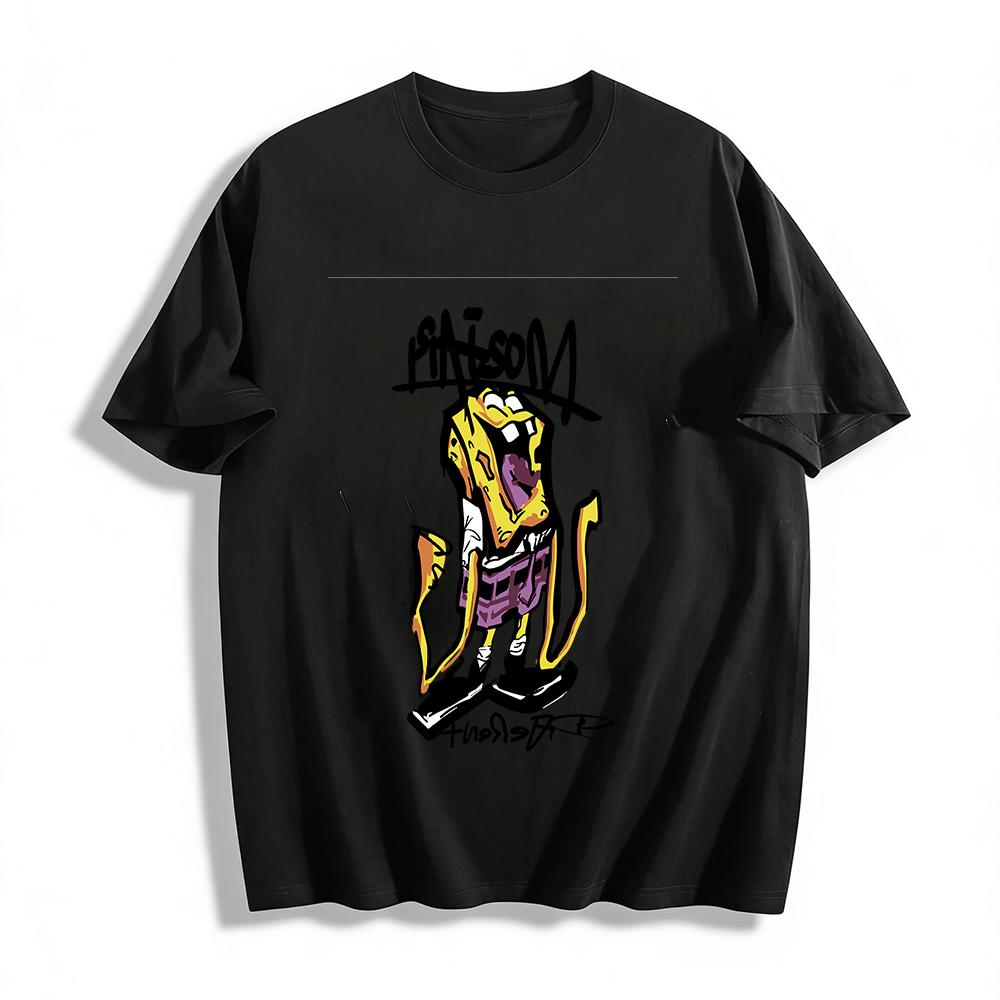 

Graffiti Style SpongeBob Print T-shirt Unisex Loose Casual Streetwear Crew Neck Tee For Men Women Pure cotton T-shirt XXS
