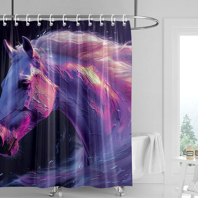 Close-up of a colorful horse Shower Curtain Washable Dirt-Resistant Shower Head waterproof Polyester Bath Curtain For Home Decor