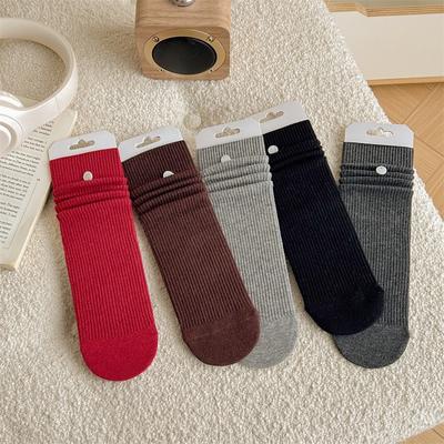 Female Autumn and Winter Plain Color Micro Pressed Buttons In The Tube Pile Socks