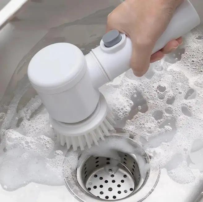 Cleaning Brush Bathroom Scrub Kitchen Tool USB 5 in 1 Handheld Bathtub to Clean Sink
