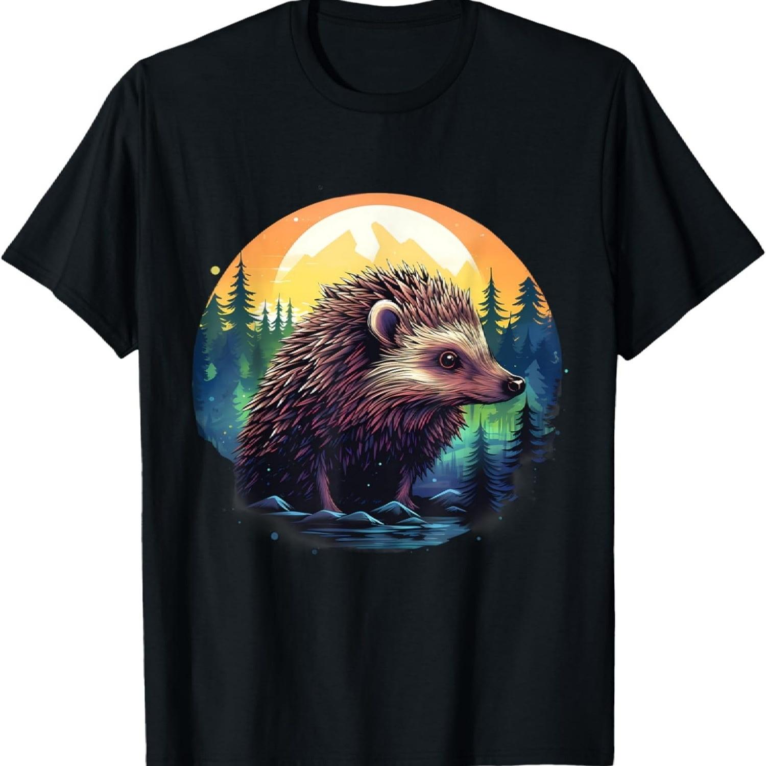 Hedgehog Wildlife Motif Landscape Nature Colorful Forest T-Shirt S
