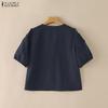 ZANZEA Women Casual Round Neck Solid Color Loose Half Sleeve Blouse