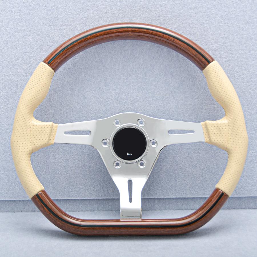 JDM Classic Vintage D Shape Steering Wheel Wooden Sports Steering Wheel for Universal