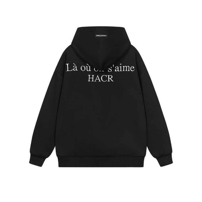 

HACR Women Harshandcruel French Slogan HACR Embroider American Street Minimalist Hooded Sweatshirt Black X L
