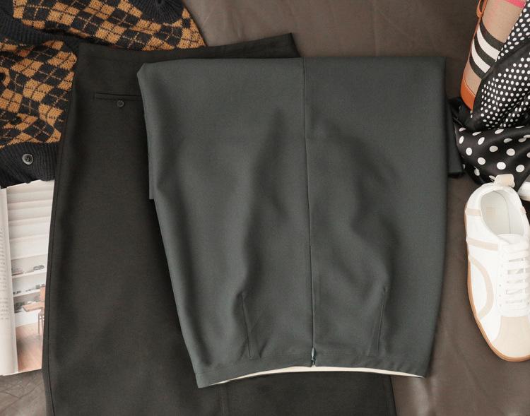 Elegant British Retro High-Waist Straight Midi Skirt with Back Slit