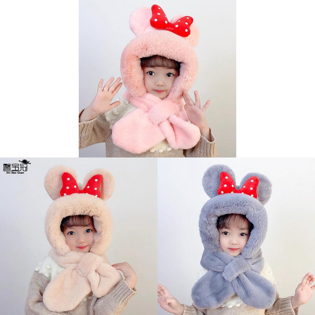 Kids Winter Plush Hat With Scarf Integrated For Outdoor Snow Sports
