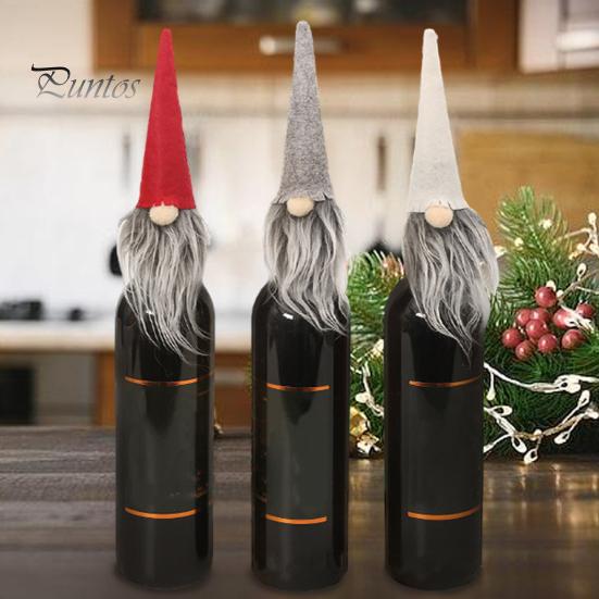 Qunkun 3 pezzi di copertura per bottiglie di vino di Natale, senza volto, cappello di Babbo Natale, bottiglia di vino, in flanella, con immagine di Babbo Natale, decorazione da tavolo