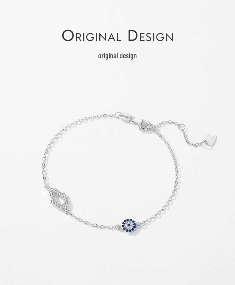 S925 Sterling Silver Blue Eyes Diamond Bracelet - Women's Korean Style, Versatile, Cute Gourd Design