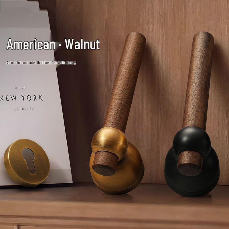 Chinese Style Minimalist Magnetic Walnut Wood Silent Bedroom Door Handle