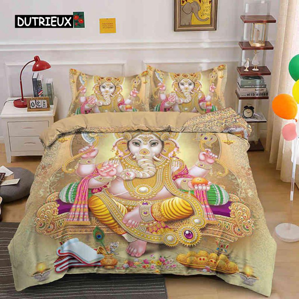 Ganesha Duvet Cover Set Bohemian Elephant Bedding Set Microfiber Bedclothes Double Queen King Size Quilt Cover For Teens Adults