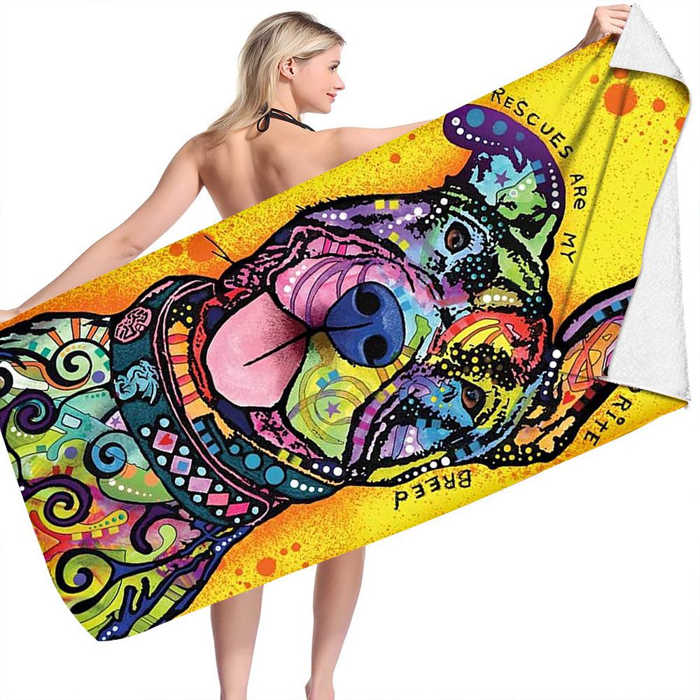 Ink Wash Cat Dog Series digital-printed polyester Superfine fiber double-sided fleece Beach vacation bath towel, beach towel