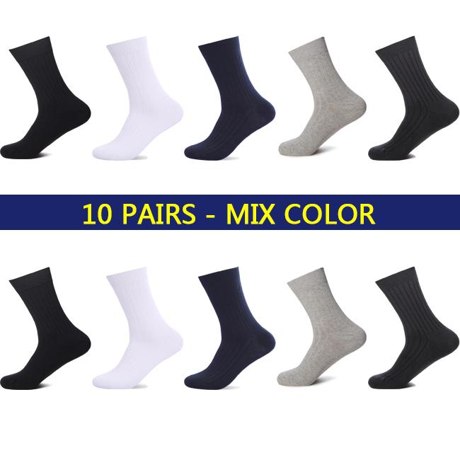 10 Paar Nieuwe Herensokken Katoen Man Zwart Wit Zakelijk Casual Ademend Strepen Dubbele Naald Mannelijk Hoge Kwaliteit