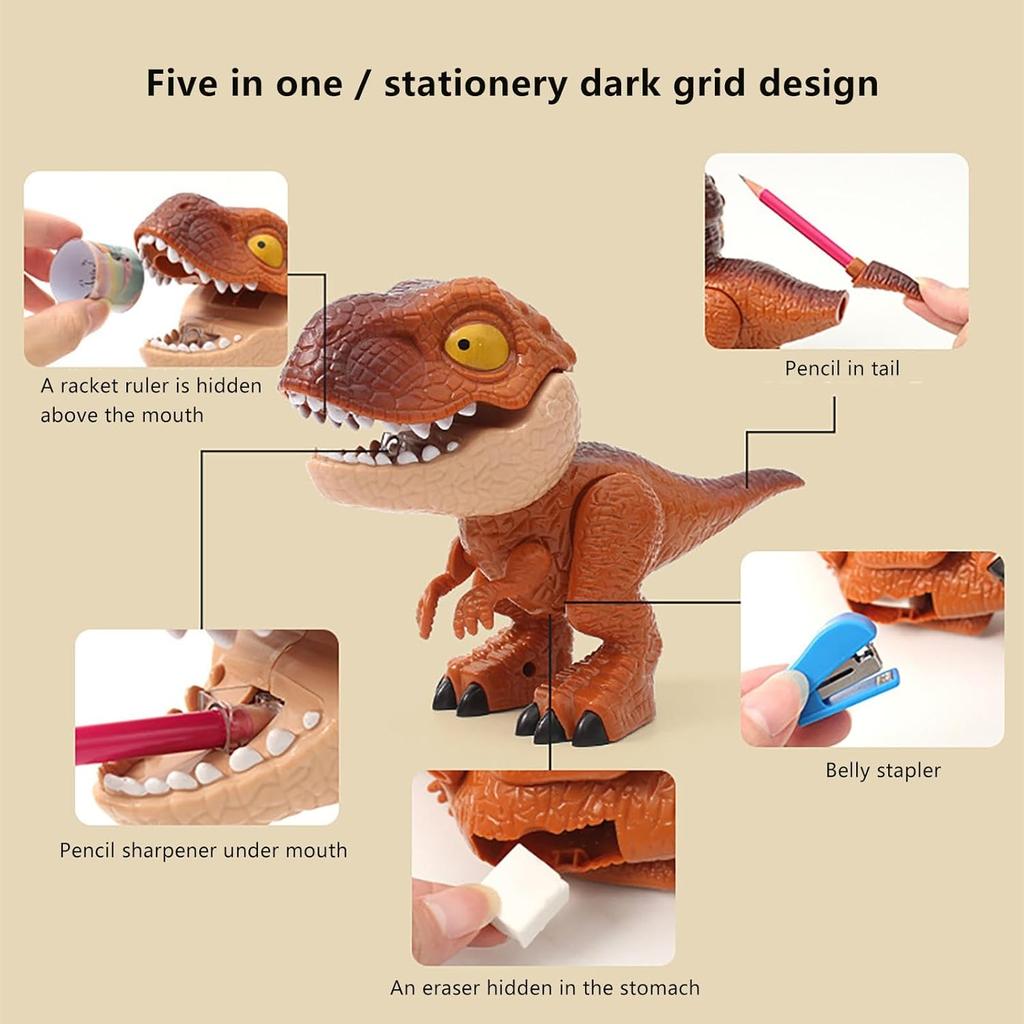 Dinosaur Stationery Set 5-in-1 Dinosaur-Themed Stationery Dinosaur Pencil Case Set Dinosaur School Supplies Kit Dinosaur-Themed Writing Set