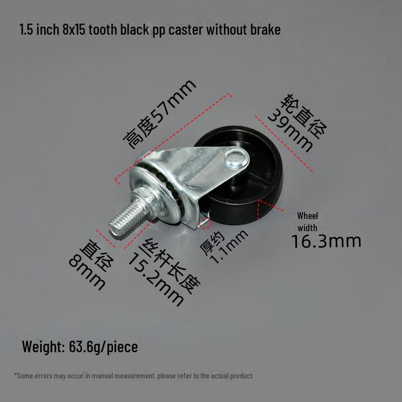 Roată filetată din PP de 1,5 inch pentru mobilier, pentru măsuță de cafea, canapea sau dulap