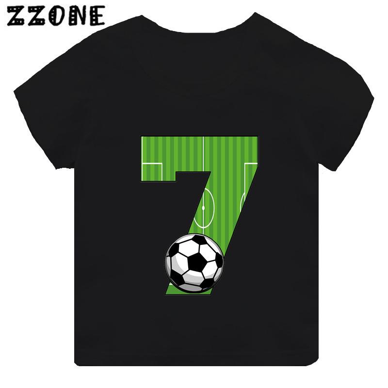 Black Modal Tshirt for Boys Cute Soccer Age Digital Print Short Sleeve Kids Top Creative Polyester Fabric