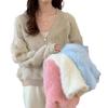 Sweet V-neck Soft Knit Cardigan: Fluffy Long-sleeved Autumn/Winter Casual Style