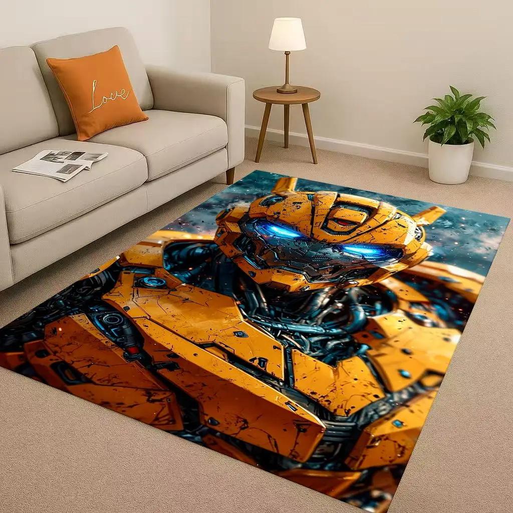 3D T-Transformers Optimus Prime Bumblebee Cartoon Living Room Non-Slip Area Rug Carpet For Bedroom Sofa,Easy Clean Home Doormat