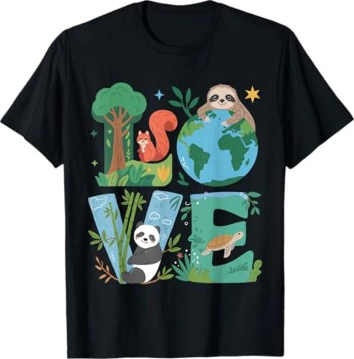 Love Earth Day Planet 2026 Anniversary Environunisextal Animals Tshirt S