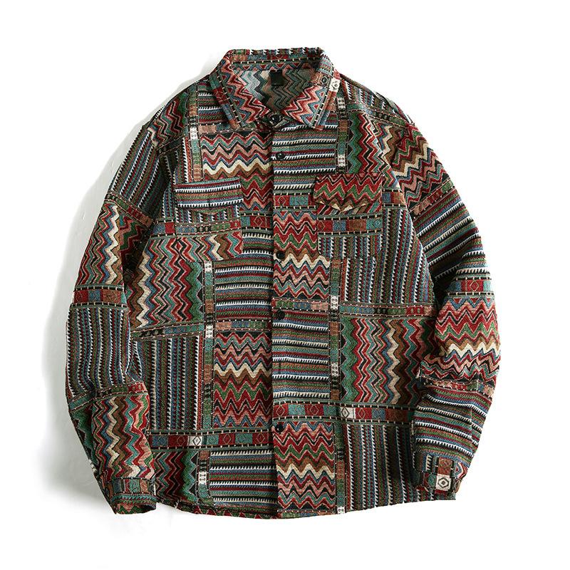 

Autumn Men S African Jacquard Pattern Long Sleeve Shirt European Size Men S Casual Loose Shirt 2XL