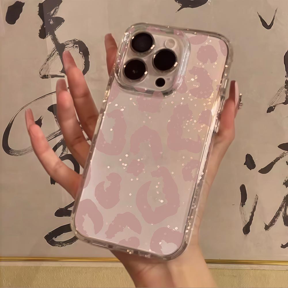 Fashion Leopard Print Silicone Bling Glitter Phone Case For iPhone 17 11 12 13 Plus 14 15 16 Pro Max Shockproof Clear Soft Cover