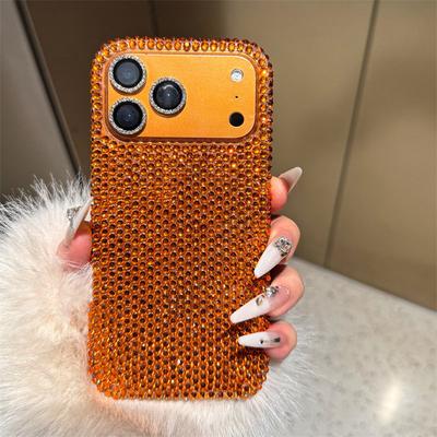 Popular Orange Glitter Rhinestone Bling Phone Case For iPhone 17 Pro Max Air 11 12 13 14 15 16 ProMax Shining Back Cover