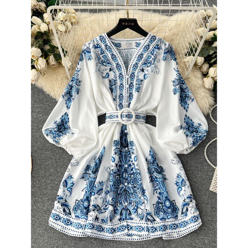 Retro Palace Lantern Sleeve Elegant Socialite Dress
