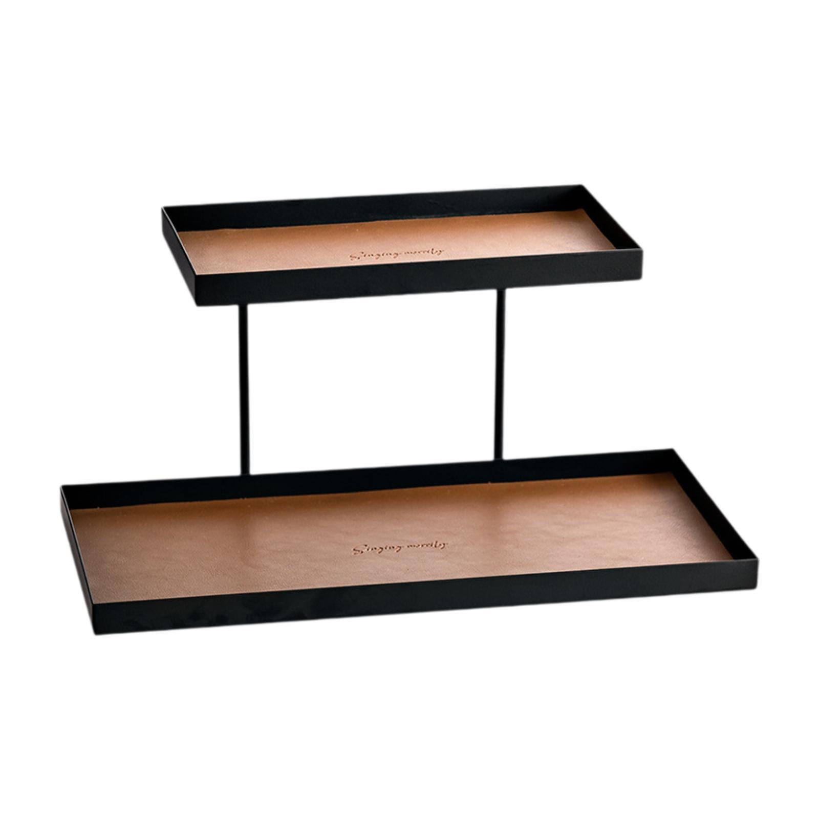 

Double Layer Round Vanity Organizer Tray Dresser Cosmetic Jewelry Perfume Display Rack for Home Entryway Storage Holder коричневий
