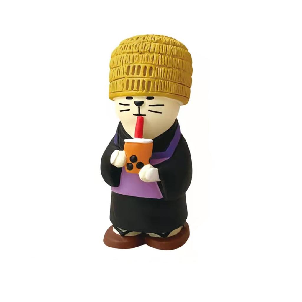 

Cat Resin Figurine Creative Collectible Diy Decor For Home Office Milk Tea Monk