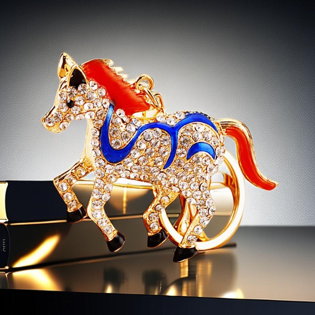 Mini Cute Rhinestone Horse Keychain Bag Pendant Keyring Metal Gift Birthday For