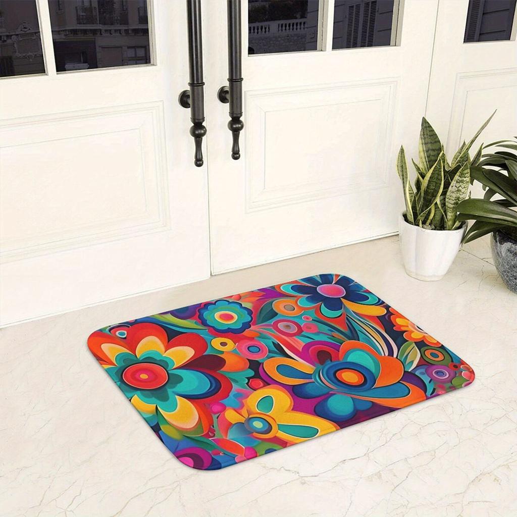 Tappetino Vibrante Floreale Astratto, Stampa Colorata Psichedelica, Tappeto in Poliestere per Decorazione Soggiorno Camera da Letto Corridoio
