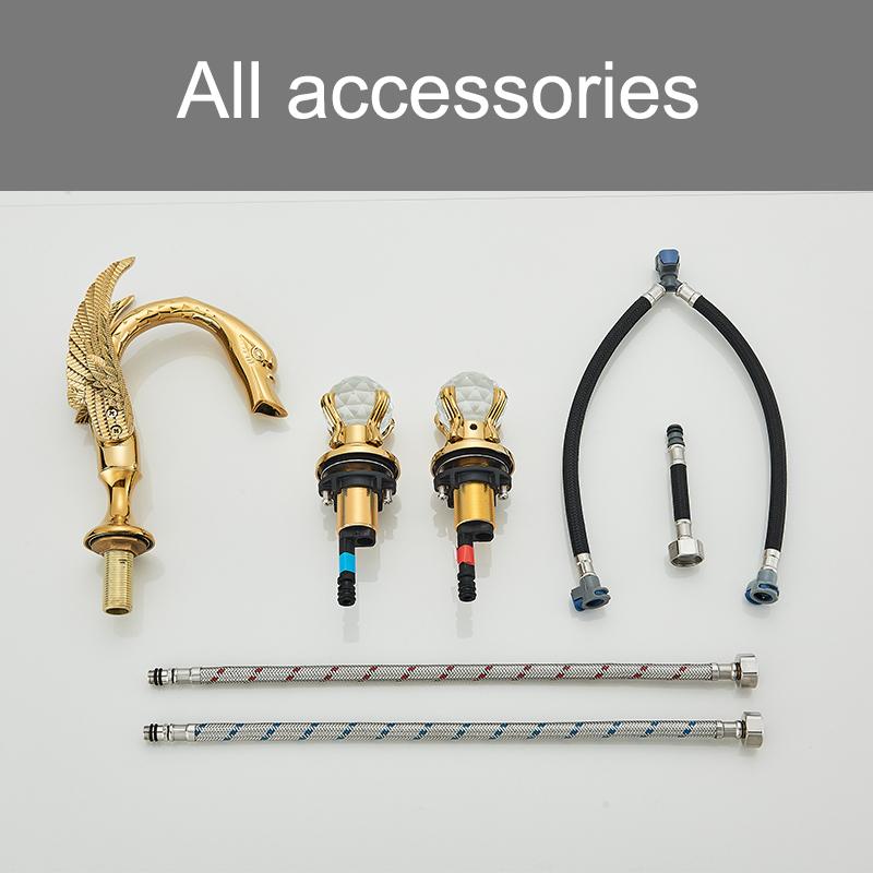 Wanmivezlo Gold Swan Basin Faucet Luxury Deck Mounted Dual Crystal Handle Bathroom Mixer Tap Cold and Hot Water Mixer Faucet