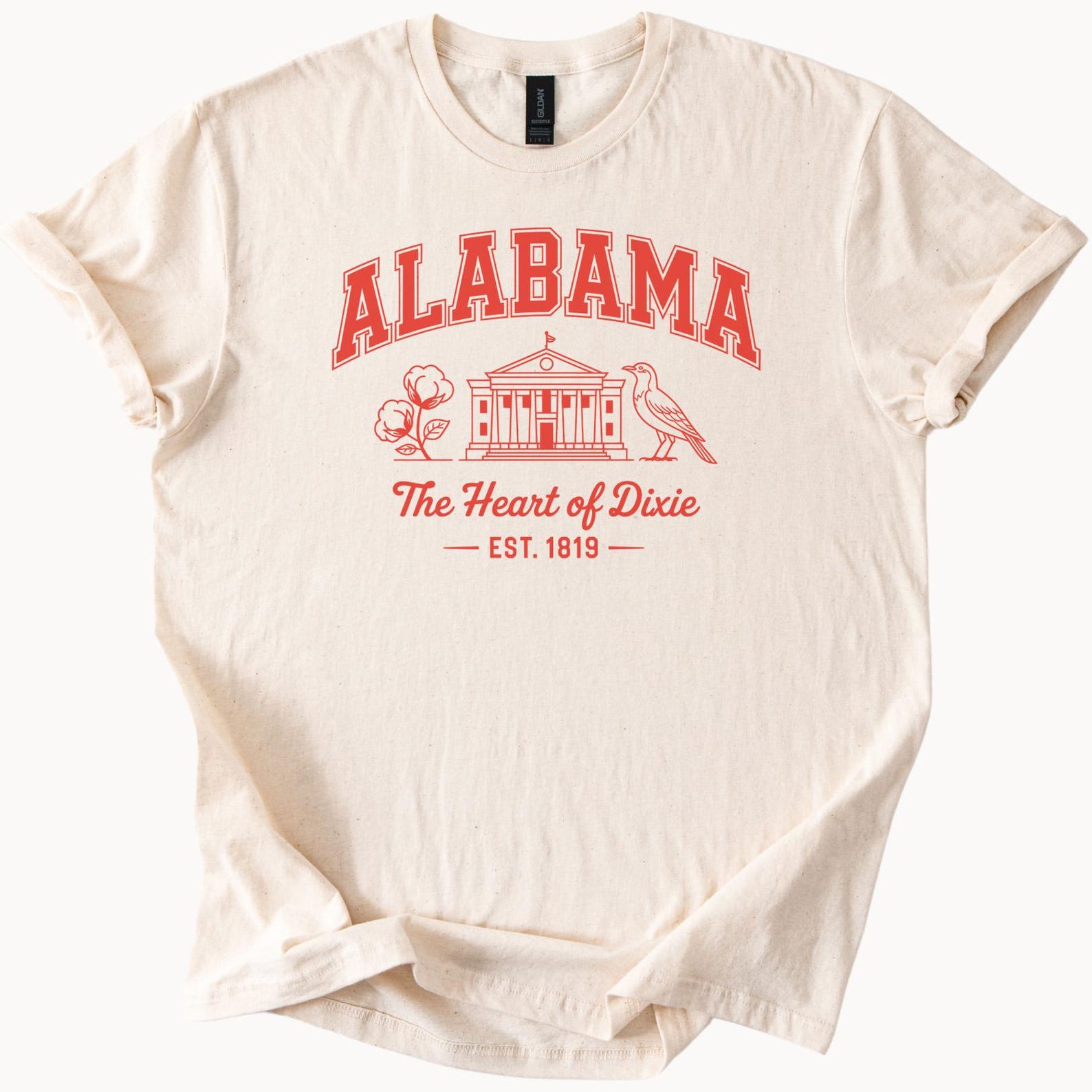 Alabama Heart of Dixie TShirt Cotton Blossom State Capitol Bird Est 1819 Tee 100