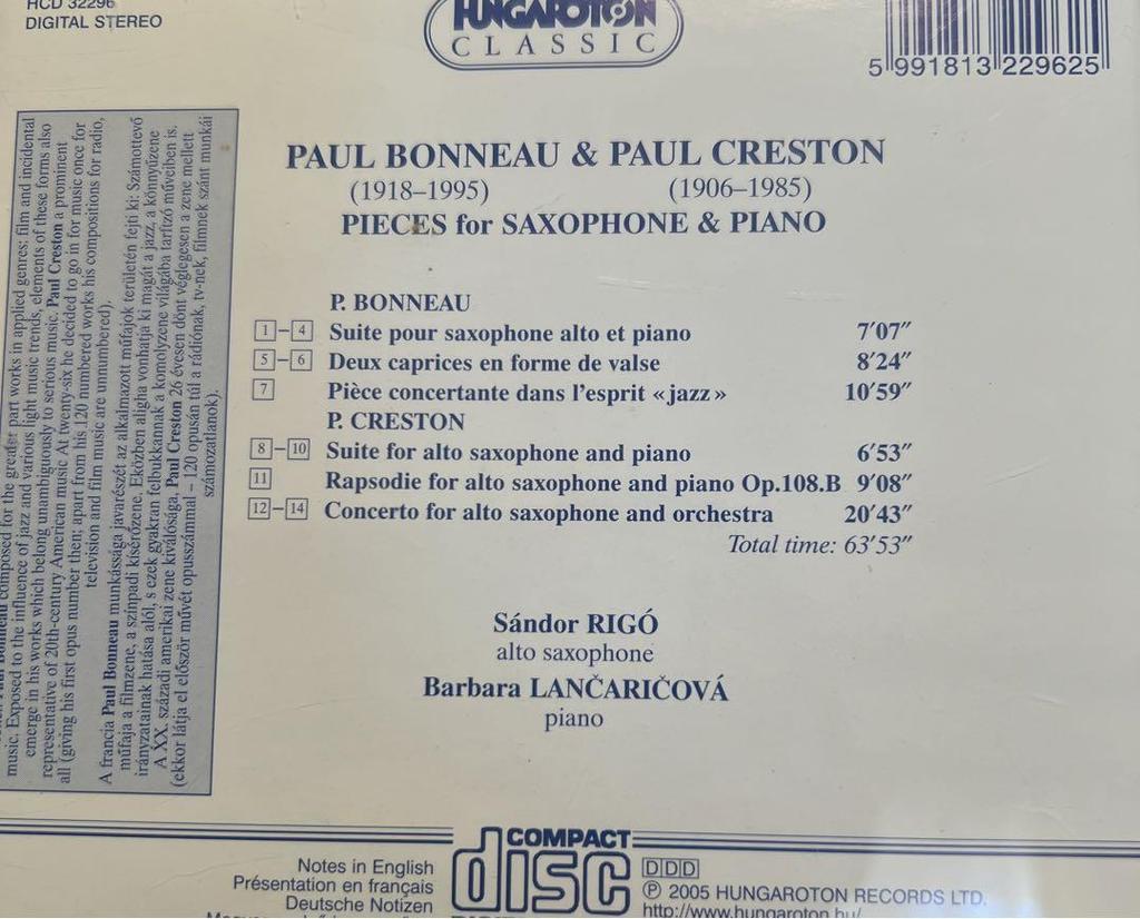 [USED] Bonneau & Creston Works for saxophone and piano
