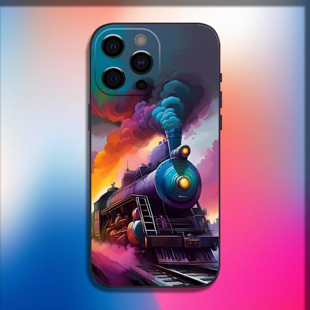 Classic Steam Train Railway Phone Case For iPhone 16,15,14,13,12,11,Pro,X,XS,Max,XR,Plus,Mini Soft Black Cover