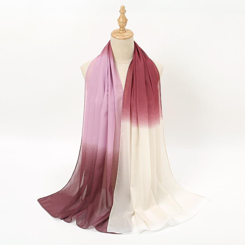 New solid color versatile dance gradual change chiffon silk scarf, summer thin decorative travel sunscreen shawl women