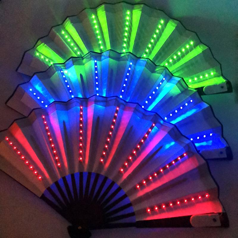 Led Wedding Hand Fan Folding Fan For Women Luminous Dancing Fan Rave Party Fan Glow In Dark Fan With Light Abanicos Para Boda