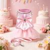 Bowknot Dog Harness Leash Set Shining Cat Puppy Birthday Dresses Pet Wedding Vest Harnesses With Lead For Small Medium Dogs Pink