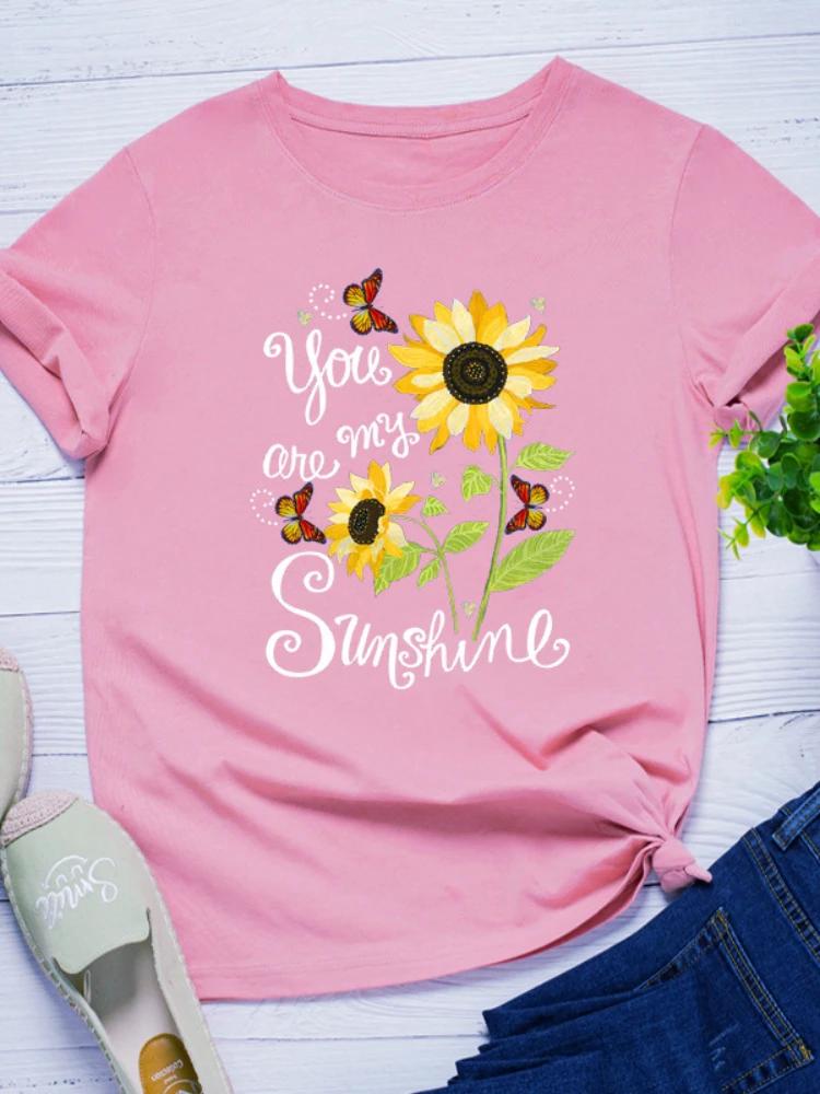 You Are My Sunshine Sonnenblumen-Print Damen-T-Shirt, kurzärmelig, Rundhalsausschnitt, lockere Damen-T-Shirts, Damen-T-Shirt, Tops, Camisetas Mujer