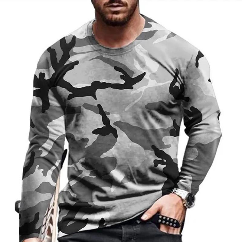 Tide Camouflage Pattern Tričko evropské velikosti s dlouhým rukávem Pro pánské Ležérní Podzimní Trend Trička s kulatým výstřihem