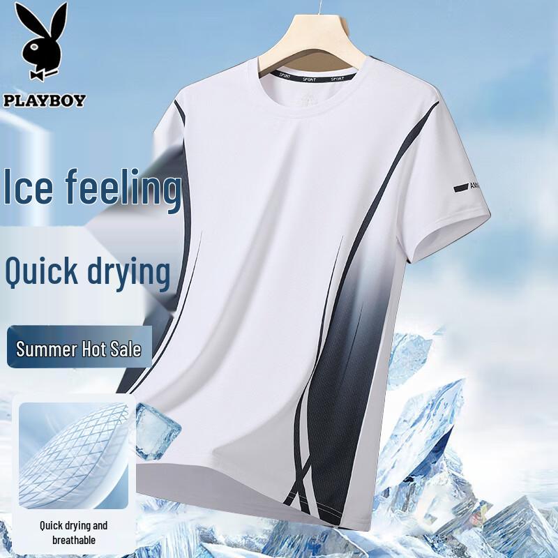 PLAYBOY Men s Ice Silk Quick-Dry Short Sleeve T-Shirt L