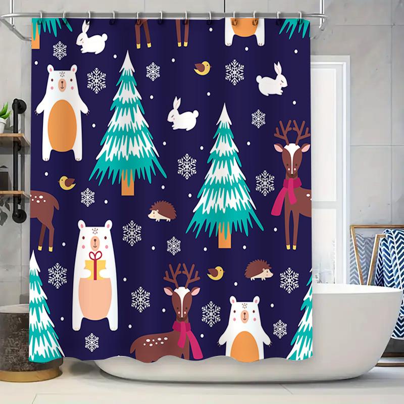 Animal Winter Wonderland Shower Curtain 3D Printed Fabric Bath Decorations for Home Decorators