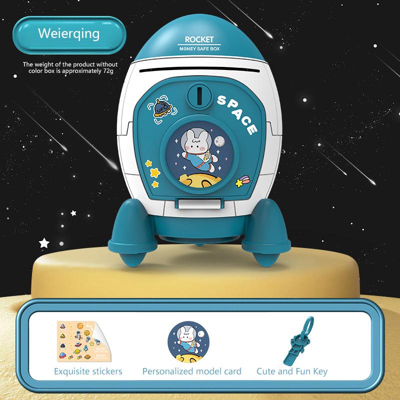 

Милая детская копилка с мультяшной наклейкой, многоцелевая кассовая коробка в форме космической ракеты, пластиковая подарочная коробка для детей, игрушка синий