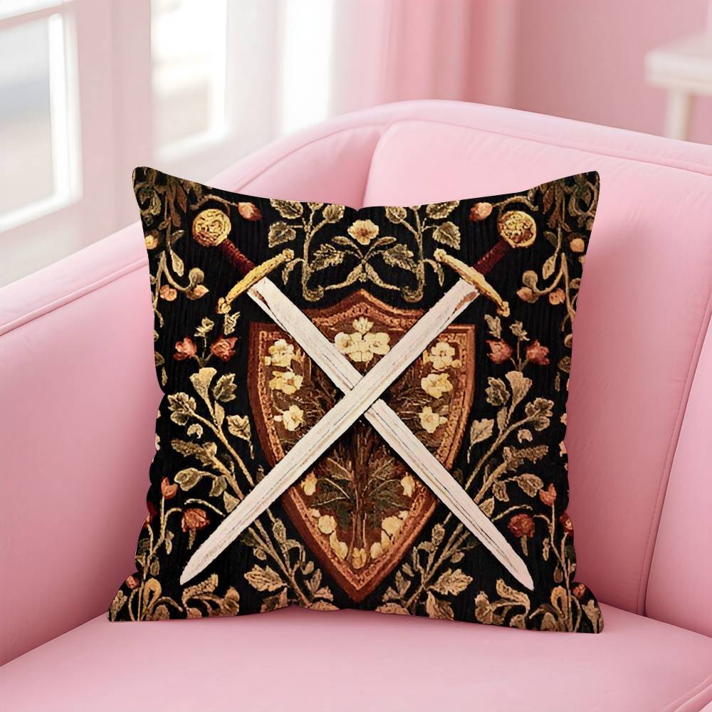 Vintage Medieval Unicorn Art Pillow Case Anti-dustmite Pillowcase Invisible zipper silky short plush Sofa cushion cover