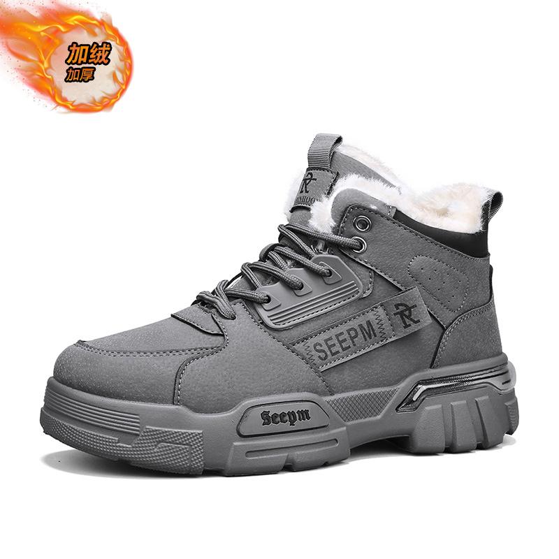 2025 Warm Fur Snow Boots for Men Plush Leather Work Shoes Mens Skateboard High Top Platform Casual Sneaker Thick Bottom Flats