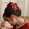 Fuzzy Red Plaid Teddy Bear Claw Clip - Christmas & New Year Hair Accessory